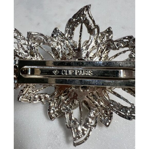 Vtg Aurora Borealis Rhinestone Flower Hair Paris Clip Crystal Filigree Barrette - Picture 6 of 8